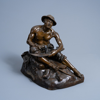 Jean Jules Antoine Lecomte du Nouÿ (1842-1923): 'Le fer qui donne du pain', brown patinated bronze