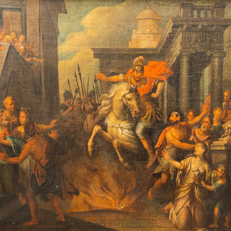 Dutch or German school: The rape of the Sabine women, oil on canvas, 18th C.