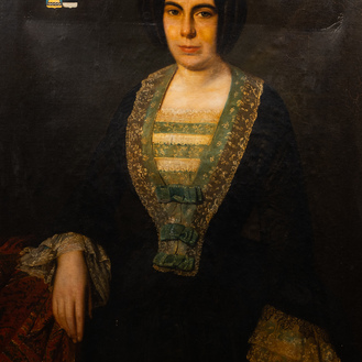 Belgian school: Portrait of a noble lady, oil on canvas, 19th C.