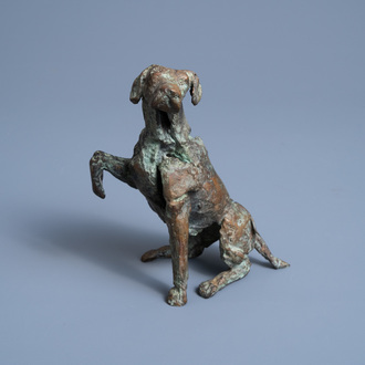 Jan Desmarets (1961): Sitting dog, green-brown patinated bronze, ed. 15/24