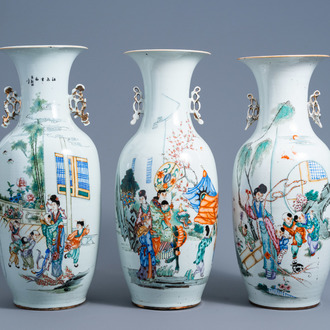 Trois vases en porcelaine de Chine qianjiang cai à décor de figures, 19ème/20ème siècle