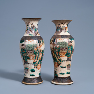 Two Chinese Nanking crackle glazed famille verte 'Immortals' vases, 19th C.