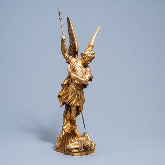 European school: Saint Michael the Archangel slaying the devil, gilt bronze, 19th/20th C.