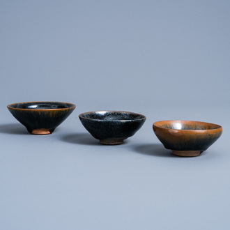 Three Chinese Jian 'hare's fur' tea bowls, Song or later