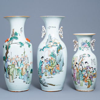 Three various Chinese qianjiang cai vases, one of which with a double design, 19th/20th C.