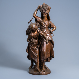 Mathurin Moreau (1822-1912): 'Le retour de la moisson', brown patinated bronze