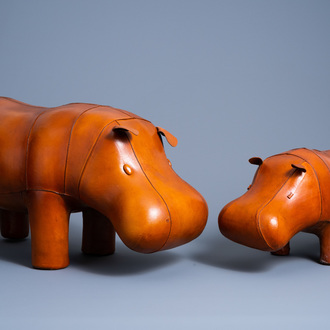 A pair of leather hippopotamus ottomans in the manner of Dimitri Omersa (1927-1975), 20th C.