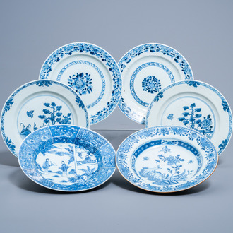 Six various Chinese blue and white plates, Qianlong