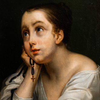 Joseph Albrier (1791-1863): Young lady in admiration, oil on canvas