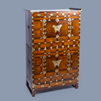 A Korean wood 'butterfly' marriage cabinet, 20th C.