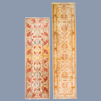 Two Afghan Chobi runners with floral design, wool on cotton, 20th C.
