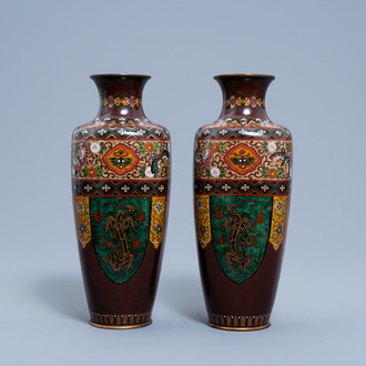 A pair of Japanese cloisonné 'dragon' vases, Meiji, ca. 1900