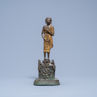 A gilt lacquered bronze figure of Phra Malai visiting Buddhist hell, Thailand, Rattanakosin, 19th C.