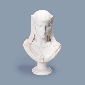Godfreid D'Kerckhove (Godefroid Van Den Kerckhove, 1841-1913): Bust of an Egyptian beauty, white marble, dated 1869