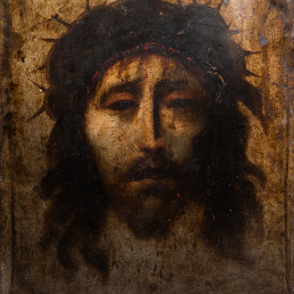 Spanish school: Christ with crown of thorns, oil on copper, first half of the 17th C.