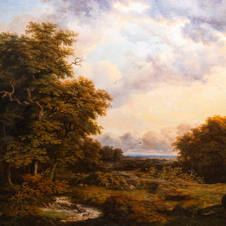 English school: Impressive landscape with a babbling brook, oil on canvas, 19th C.