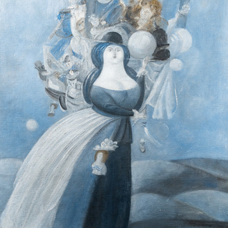 Yuri Mihailovich Krasny (1925-2005): Lady in blue, oil on canvas, dated (19)74