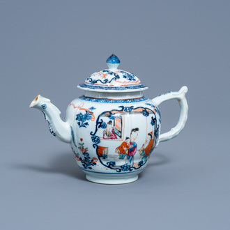 A Chinese famille rose 'Mandarin' teapot and cover, Qianlong