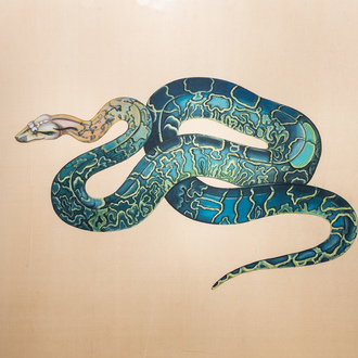 Japanese school: A snake, ink and colours on silk, Meiji, 19th/20th C.