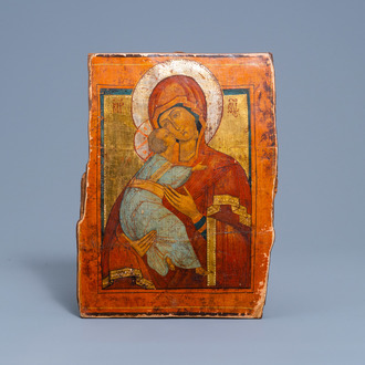 A Russian icon, 'Vladimir Mother of God, Our Lady of Vladimir', presumably 17th C.