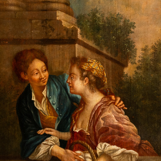 French school: The subtle touch, oil on panel, 18th C.