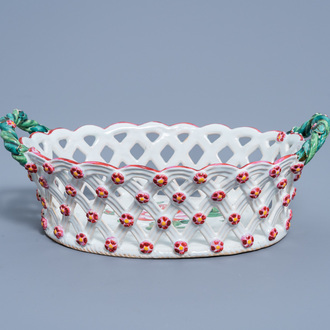 A French reticulated faience de l'Est basket with floral design, Strasbourg, 18th C.