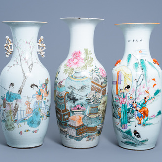 Three various Chinese famille rose and qianjiang cai vases, 19th/20th C.