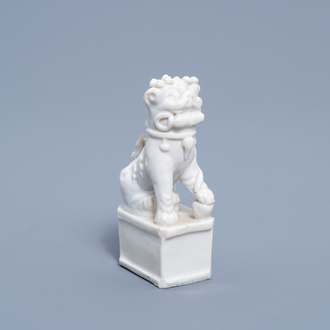 A Chinese blanc de Chine joss-stick holder modelled as a Buddhist lion, Kangxi