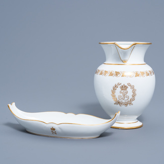 A French 'Napoleon' bowl and a 'Louis Philippe' jug with gilt design, Sèvres marks, 19th C.
