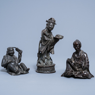 Three various Chinese bronze figures, incl. Liu Hai, Qing