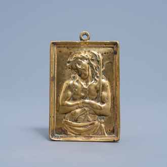 A brass 'Ecce Homo' plaque, Flanders or Spain, 17th C.