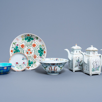 A varied collection of Chinese famille rose, qianjiang cai and doucai porcelain, Qianlong and later