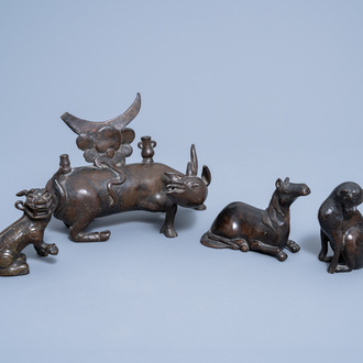 Four Chinese bronze models of animals, Qing