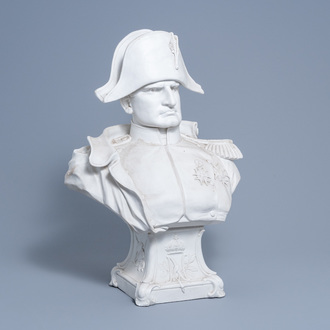A large French biscuit bust of Emperor Napoleon on stand, Sèvres mark, 19th/20th C.