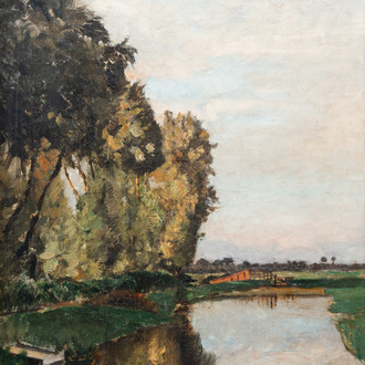Henri van der Hecht (1841-1901): Landscape with pond, oil on canvas