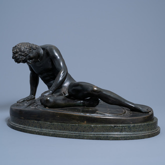 After the antique: The Dying Gaul, patinated bronze on a vert de mer marble base, 19th/20th C.