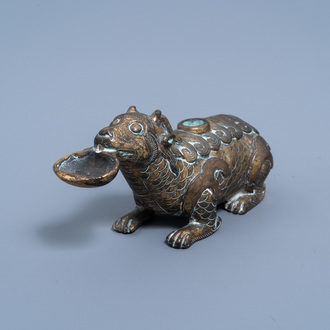 A Chinese gilt bronze 'mythical beast' water dropper, 18th C.