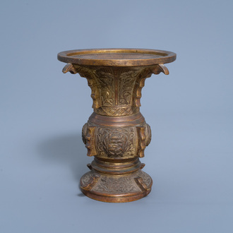 A Chinese gilt bronze 'zun' vase, 19th/20th C.