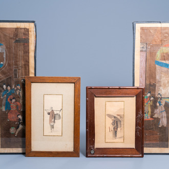Chinese school: Four various paintings, ink, colours and watercolour on paper, 19th/20th C.