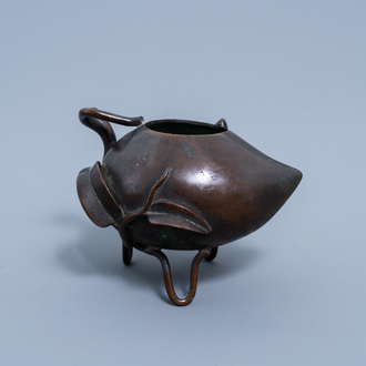 A Chinese bronze peach-shaped brush washer, Qing