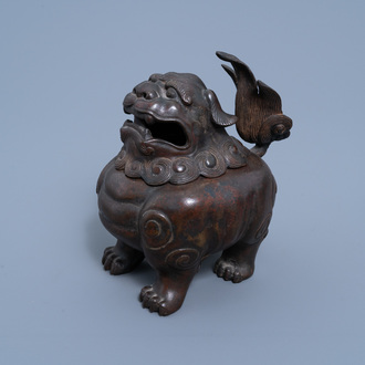 A Chinese bronze buddhist lion censer, 18th C.
