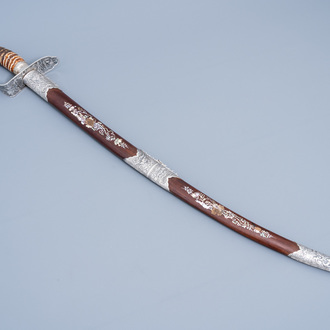 A  ceremonial Vietnamese 'guom' sword with silver and mother-of-pearl inlaid wood scabbard with dragon design, 19th C.