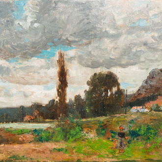 Frantz Binjé (1835-1900): Landscape at Anseremme, oil on panel, dated (18)75