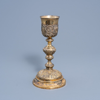 A Parisian gilt silver chalice depicting scenes from the life of Christ, France, 19th C.