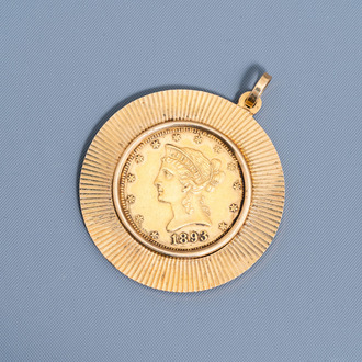 An 18 carat yellow gold pendant set with an 1893 21,6 carat American ten dollar coin, 19th/20th C.