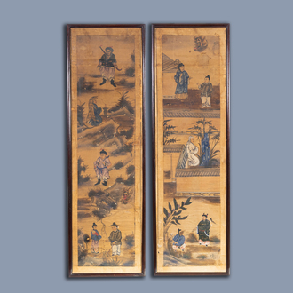Chinese school: A pair of animated scenes, ink and colours on paper, 19th C.