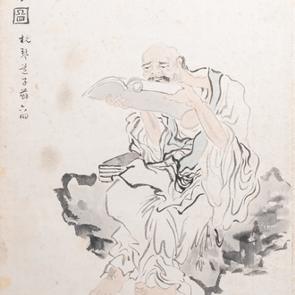 Chinese school, probably Su Liupeng (1791-1862): A scholar on a rock, ink and colours on paper