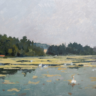 Jean-Baptiste Degreef (1852-1894): Ponds at Auderghem, oil on panel