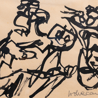 Theo Wolvecamp (1925-1992): Untitled (three figures), Indian ink on paper, dated (19)56