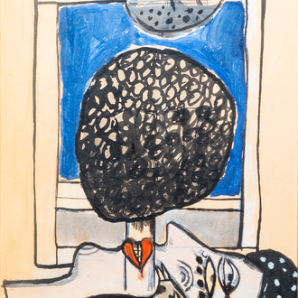Guillaume Corneille van Beverloo (Corneille, 1922-2010): 'En pensant à Magritte', mixed media on paper, dated (19)74